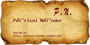 Páricsi Nándor névjegykártya